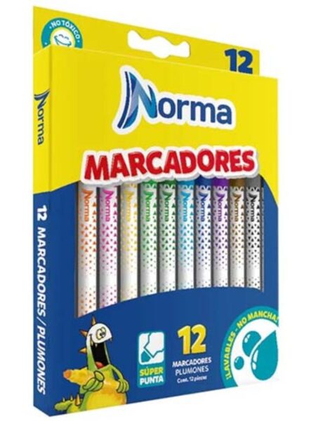 MARCADORES X 12 CLRS NORMA SUPER PUNTA LAVABLES
