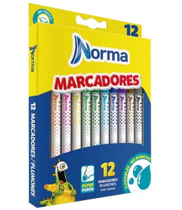 MARCADORES X 12 CLRS NORMA SUPER PUNTA LAVABLES