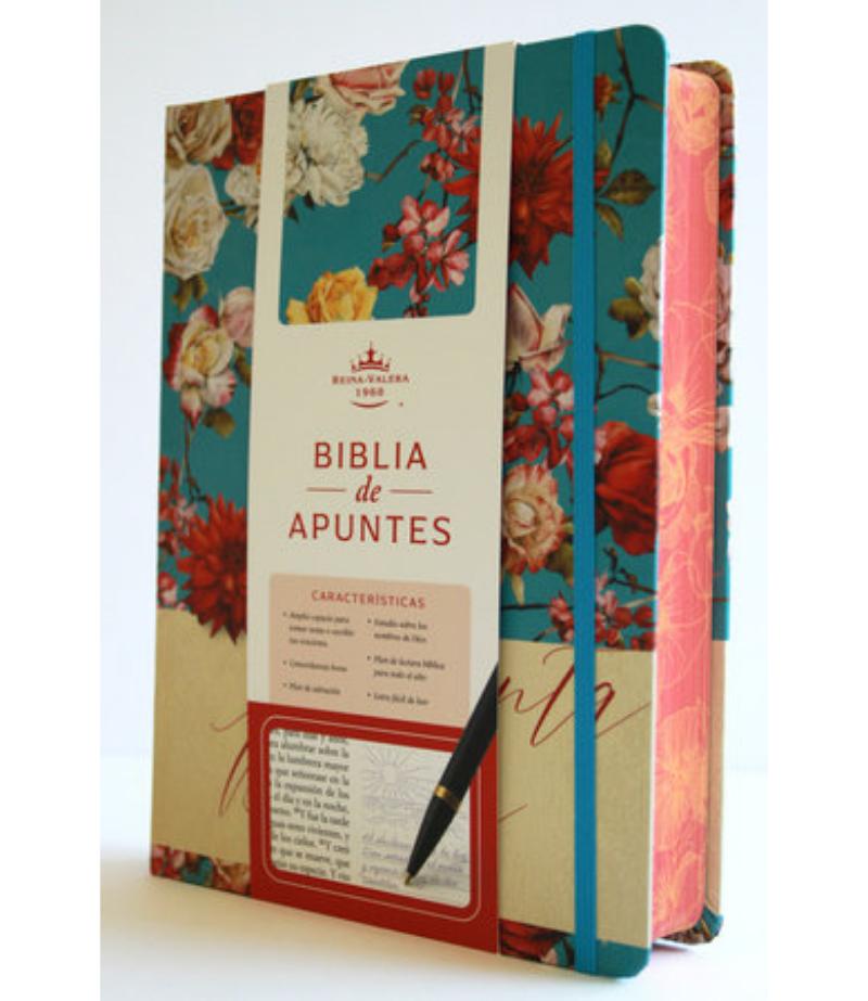 BIBLIA DE APUNTES RVR 1960 AZUL CELESTE CON FLORES